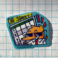 Cartoon character with a spreadsheet on a checkered background