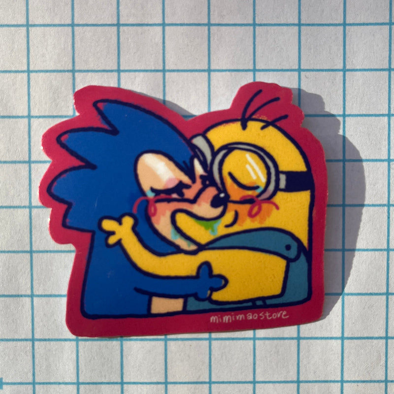 Cartoon character sticker on a grid background