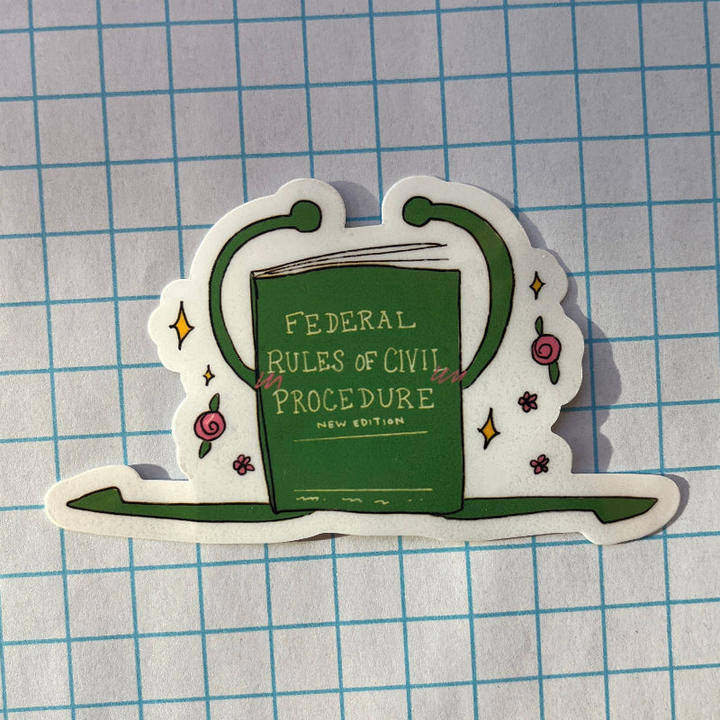 Sticker of a book titled 'Federal Rules of Civil Procedure' on a grid background