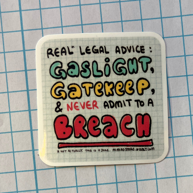 Sticker with colorful text on a grid background