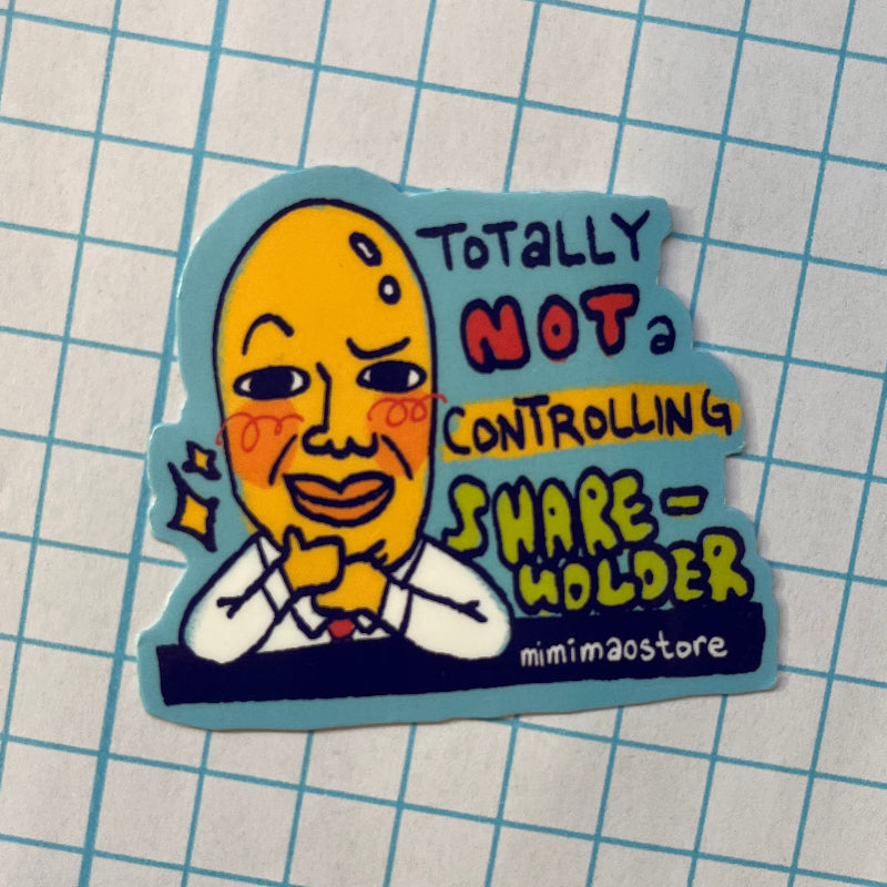 Sticker with a cartoon character and text on a grid background